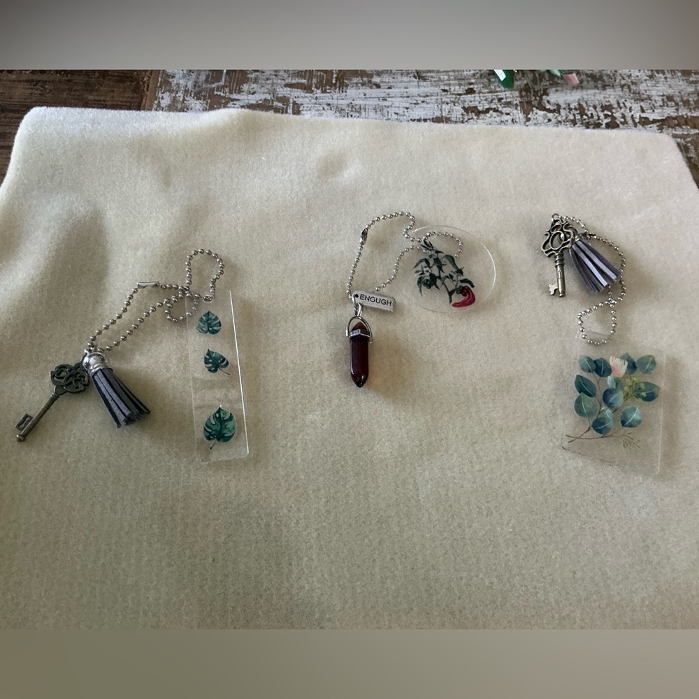 Set of 3 handmade rearview mirror hangars.  Chain is 10”